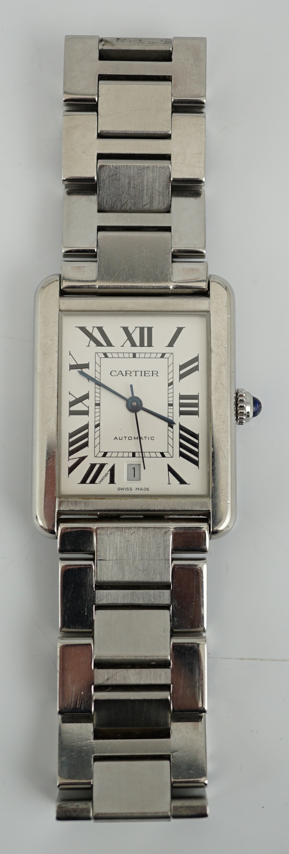 A gentleman's stainless steel Cartier Tank solo automatic wrist watch